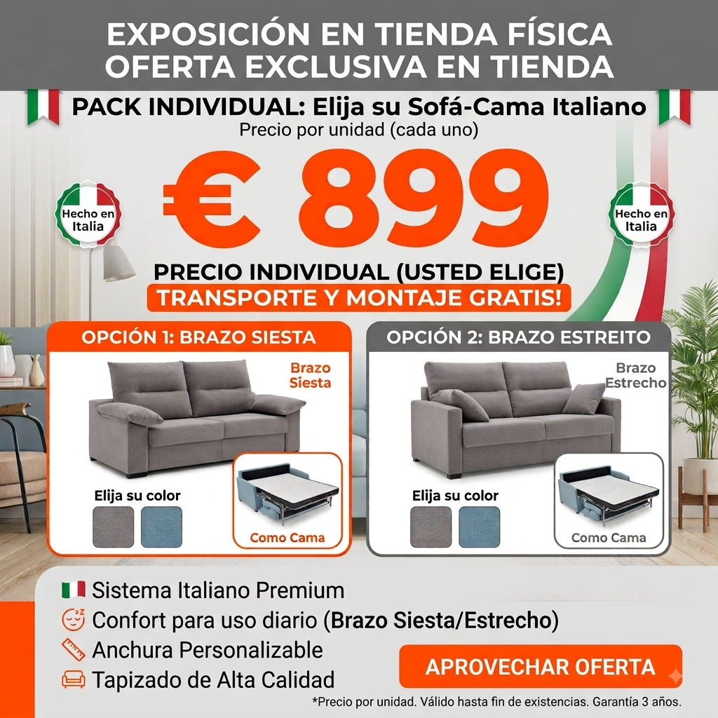 Pack individual sofá-cama italiano por 899 € en Muebles Flat Pack León